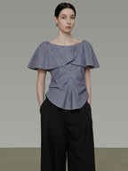 unspoken Flattering Pure Cotton Loose Boat Neck Women Striped Short Sleeve Blouses
