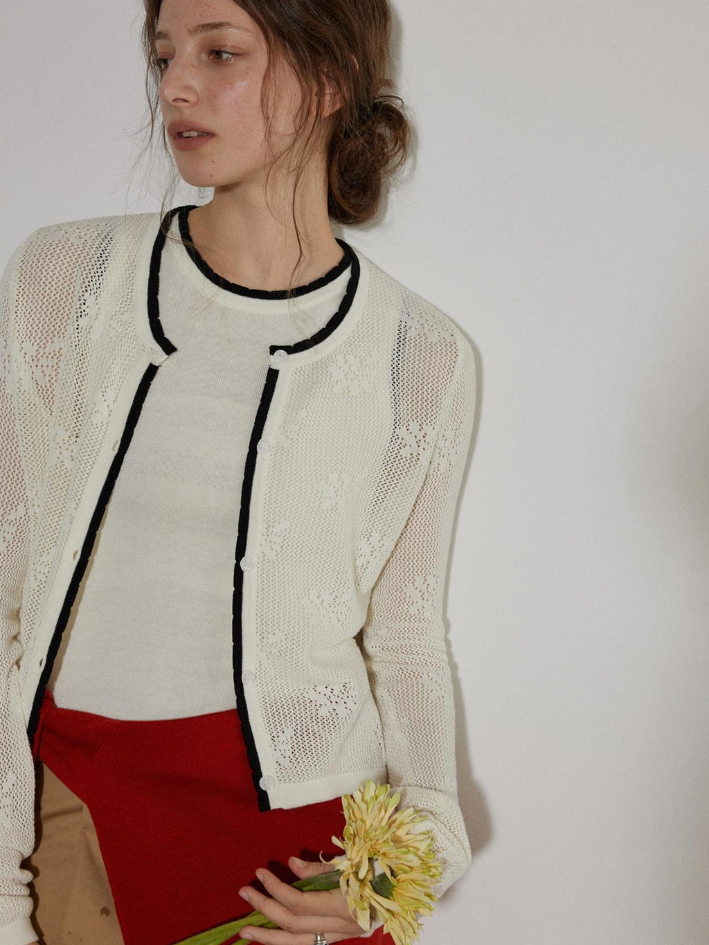 Lofi choose Acrylic Cotton Blend Loose Fit Commuter Two Piece Cardigan Long Sleeve T-Shirts