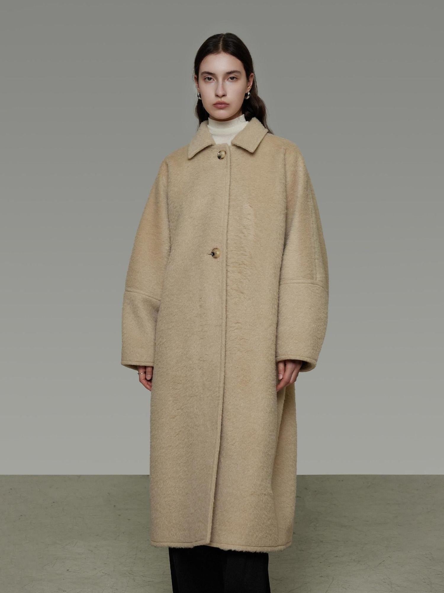 unspoken Thick Minimalist Loose Fit Structured Cut Office Light Camel Long Coats