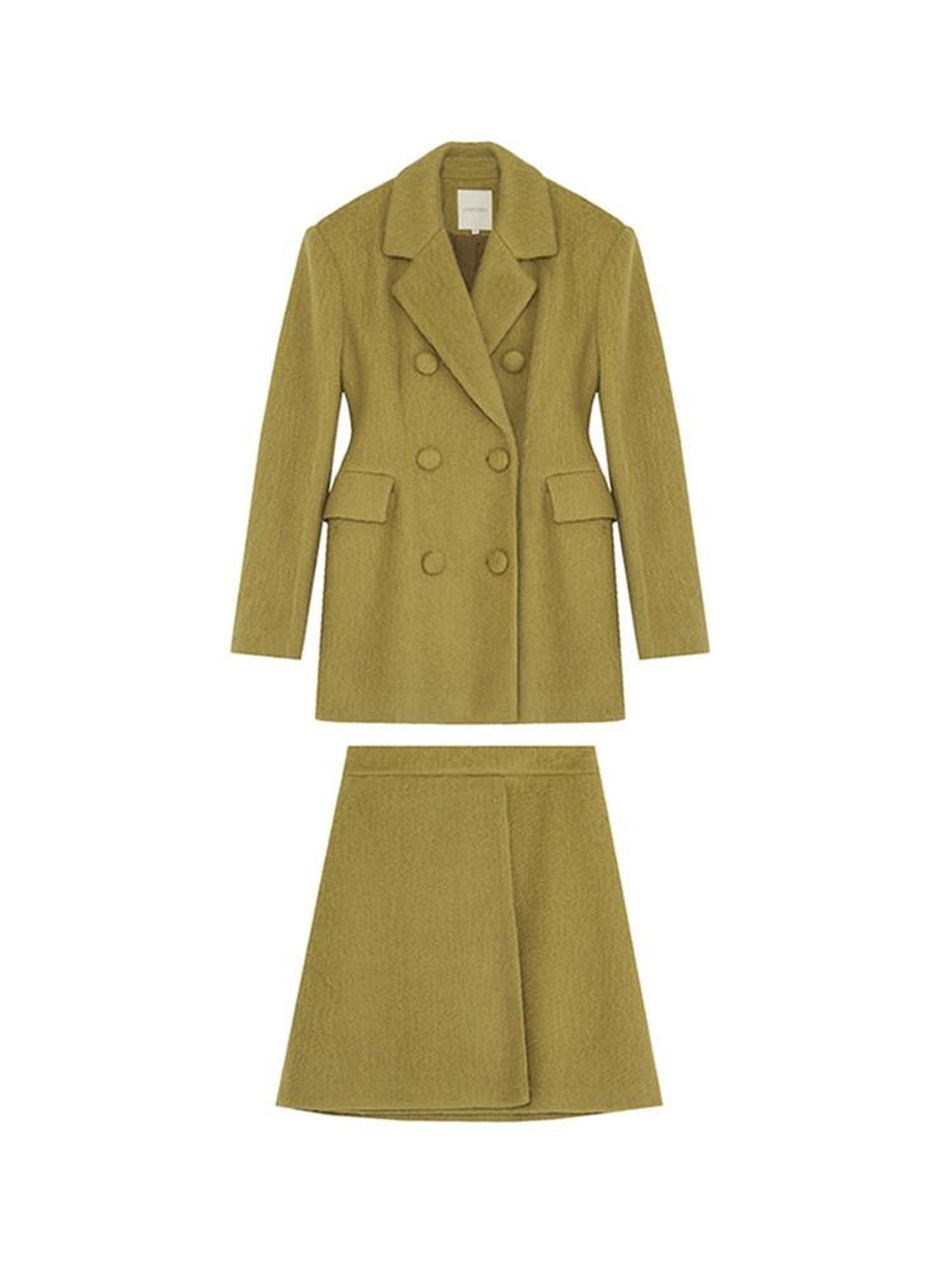 unspoken Soft Wool Double Breasted Tailored Straight Fit Mustard Yellow Blazers