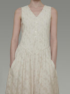 unspoken Elegant Jacquard V-neck High Waist A Line Sleeveless Work Off White Maxi Dresses