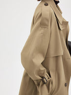 fano Pocketed Relaxed Raglan Midlength Double Breasted Khaki Womens Trench Coats