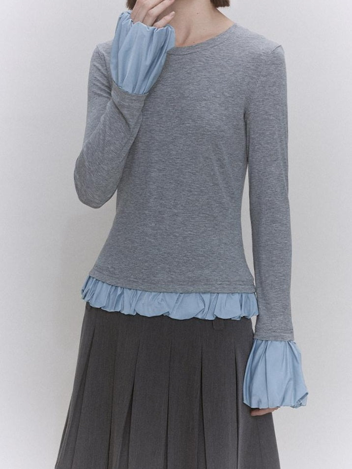 someone sometimes Lyocell Wool Blend Low Crew Neck Office Knit Women Meteor Grey Sweaters