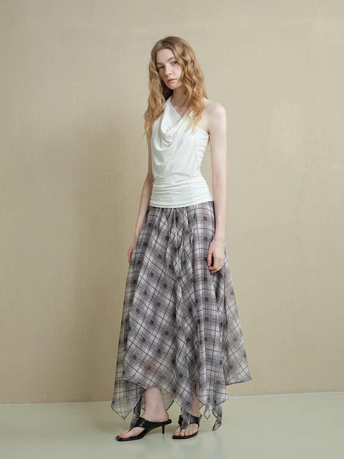 someonesometimes Flattering Commuter Slim Tie Strap Plaid Vest And Skirt Women Top & Skirt Sets