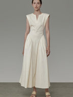 unspoken High Waist Colorblock V-neck Sleeveless Workwear A Line Cotton Maxi Dresses
