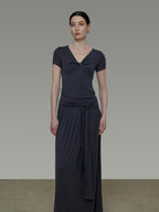 unspoken Lyocell Blend V-neck Slim Fit Minimal Workwear Women Solid Color Maxi Dresses