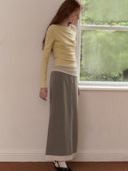 someone sometimes Elegant Patchwork Low Waist H Shape Straight Camel Women Daily Midi Skirts