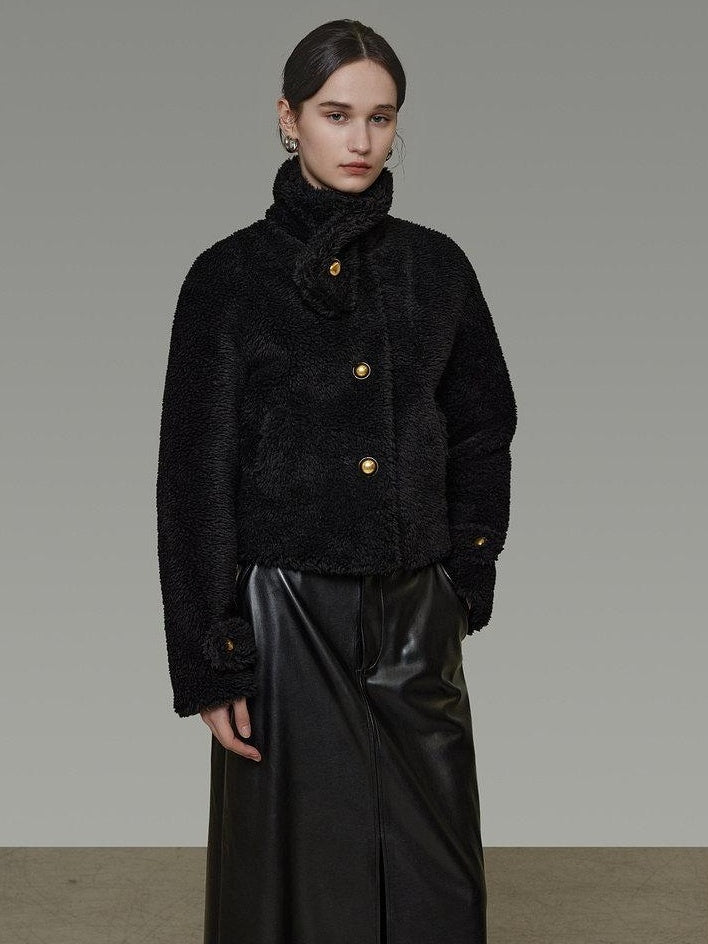 unspoken Warm Sculpted Tailoring Minimal Commuter Loose High Waist Wool Blend Short Coat