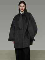 unspoken 100% Sheep Wool Relaxed Fit 3D Tailoring Commuter Women Deep Gray Wool Coats