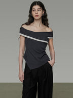 unspoken Slim Minimalist Colorblock Office Bardot Sleeveless Off Shoulder Crop Tops