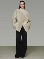 unspoken Warm Cream Collarless Minimalist Relaxed Fit Women Polyester Short Coat