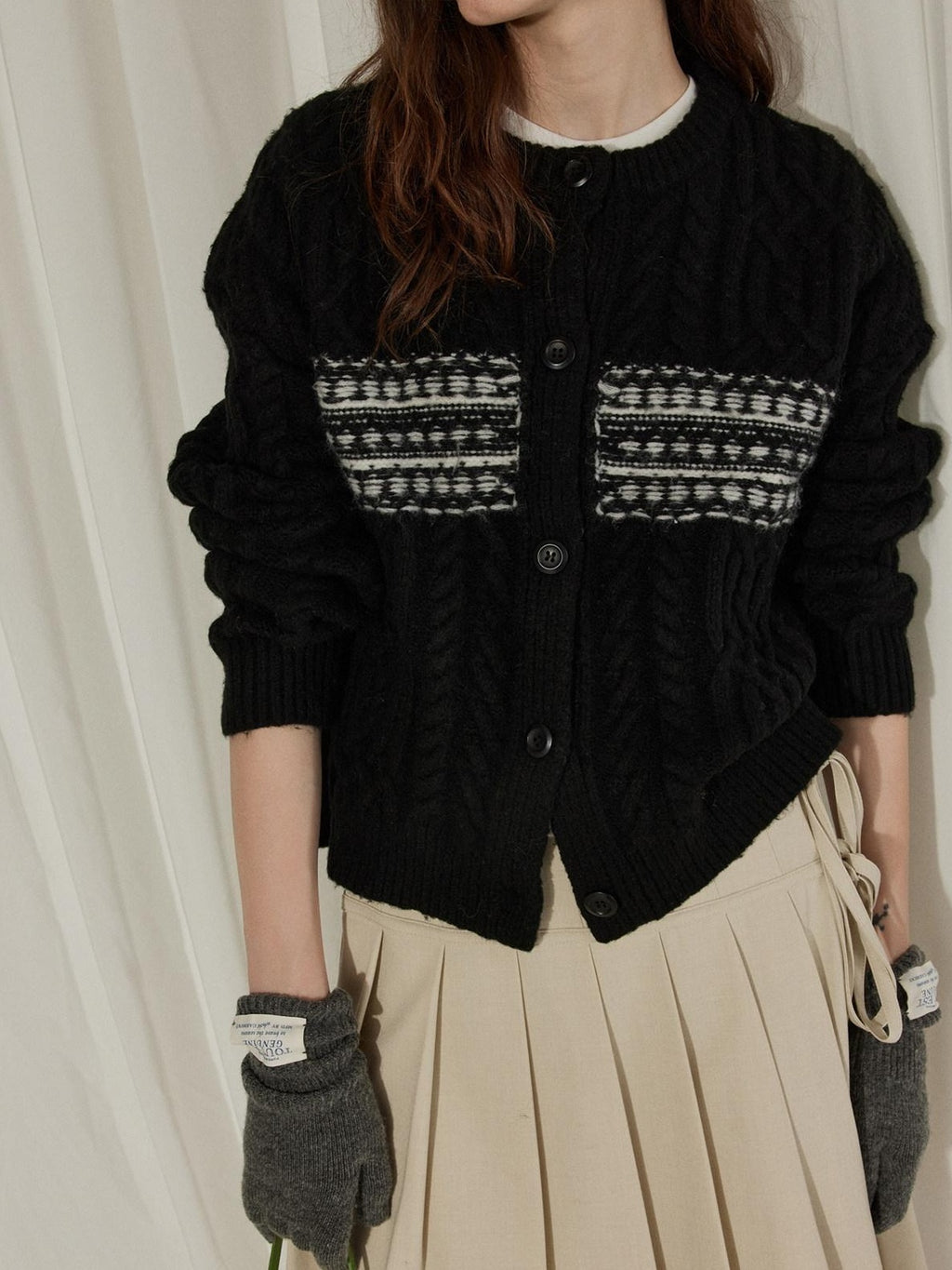 Lofi choose Soft Wool Blend Minimalist Buttoned Round Neck Long Sleeve Women Black Cardigans