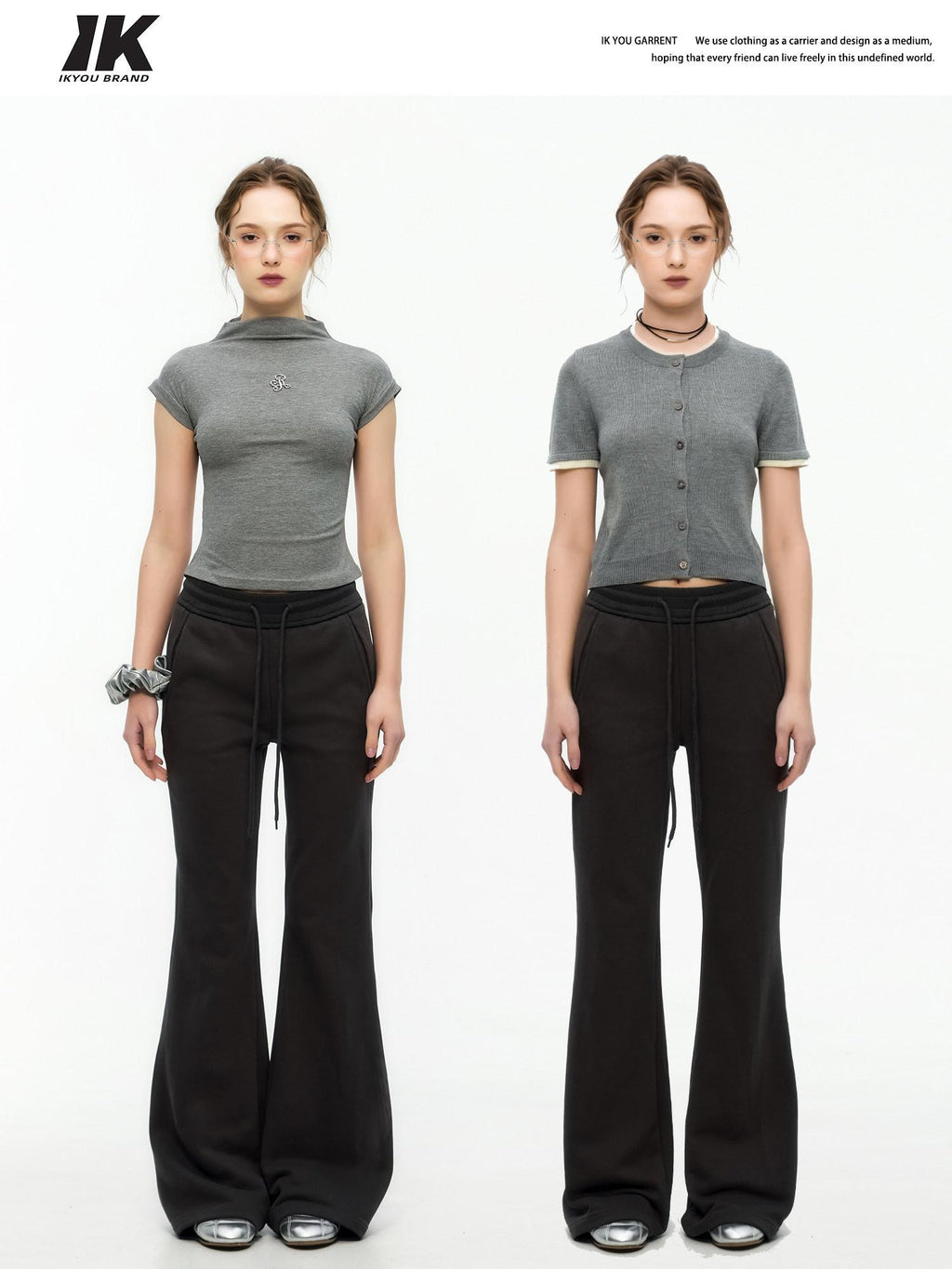 ikyou Minimal Commuter Drawstring Natural Waist Cotton Blend Wrinkle Free Flared Pants