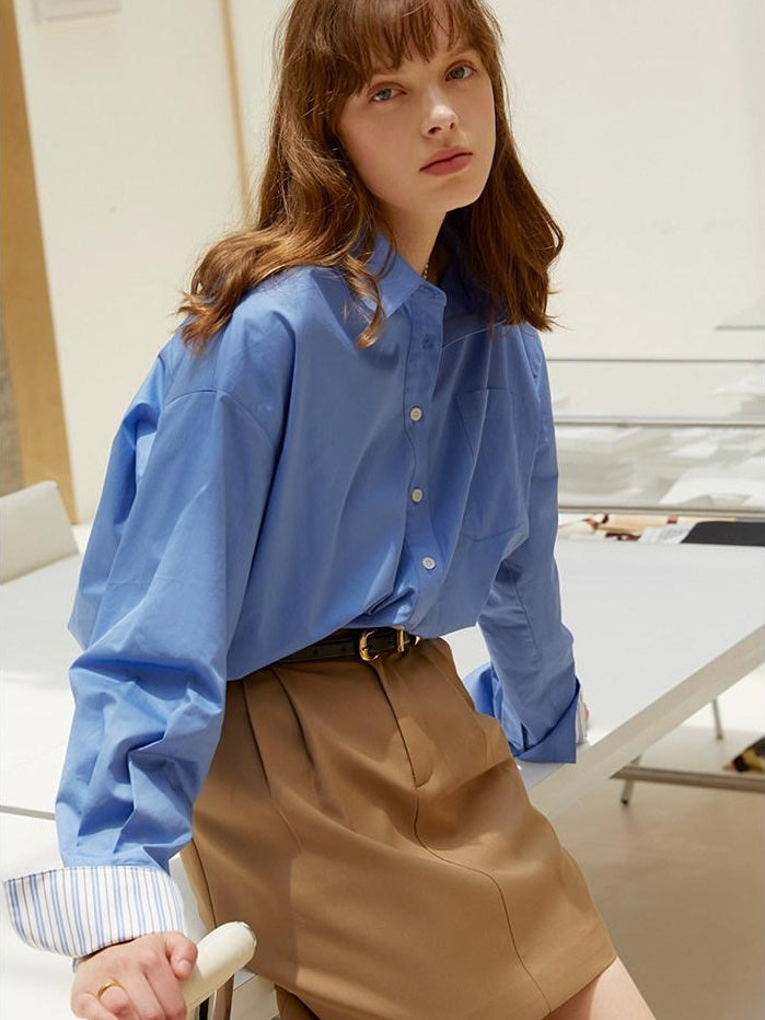 fano Skin Friendly Breathable Cotton Minimalist Loose Fit Women Button Solid Shirts