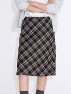 fano Cozy High Waist Wool Blend Plaid H Line Casual Women Midi Skirts