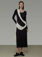 unspoken Slimming High Waist A Line Knit Long Sleeve Workwear Black Women Maxi Dresses