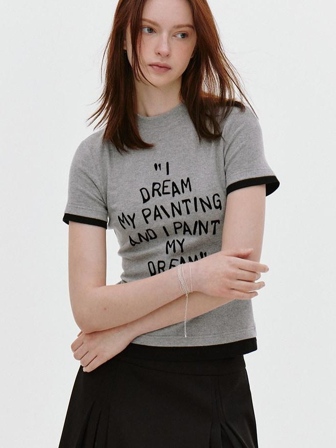 fano Stretch Viscose Slim Fit Korean Crewneck Print Gray Black Short Sleeve T-Shirts