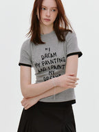 fano Stretch Viscose Slim Fit Korean Crewneck Print Gray Black Short Sleeve T-Shirts