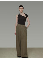 unspoken Soft Lyocell Asymmetric Neck Fitted Stone Green Off Shoulder Crop Tops