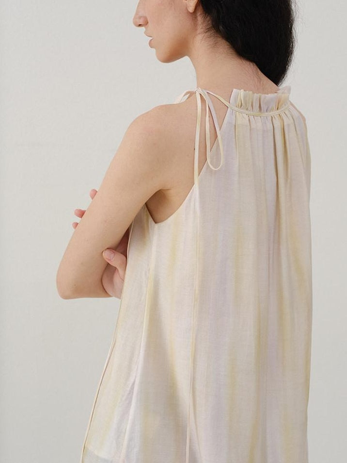 someone sometimes Original Mesh Patchwork Epaulette Loose Striped Women Halter Crop Tops