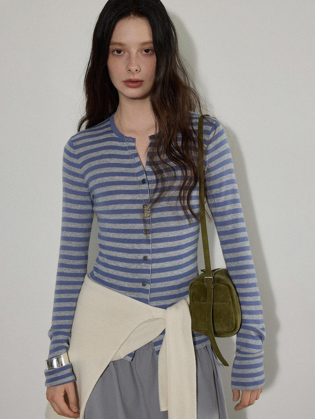 Lofi choose Wool Blend Slim Fit Striped Commuter Women Button Front Knitwear Cardigans