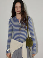 Lofi choose Wool Blend Slim Fit Striped Commuter Women Button Front Knitwear Cardigans
