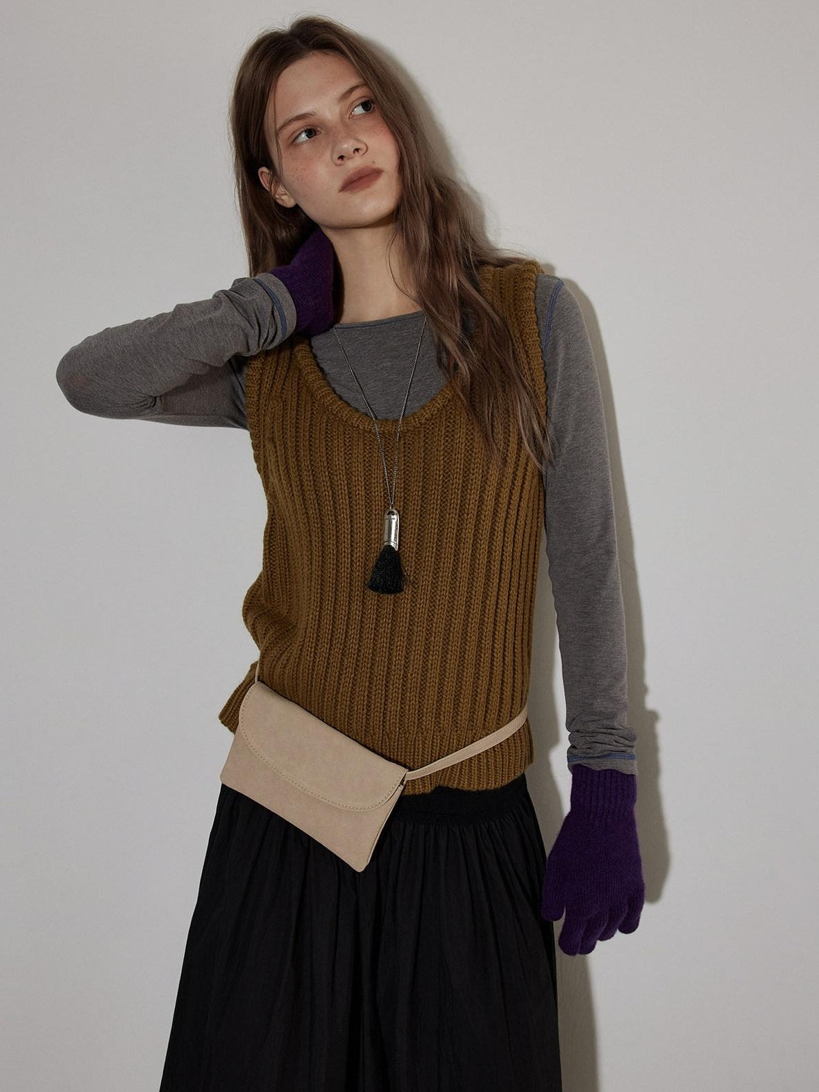 Lofi choose Cozy Knit Blend Relaxed Commuter Women Round Neck Long Sleeve T-Shirts