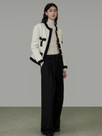 unspoken Black White Colorblock Office Loose Cropped Round Neck Buttoned Knit Cardigans