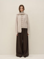 someone sometimes Wool Blend Button Front Round Neck Long Sleeve Commuter Oatmeal Beige Cardigans
