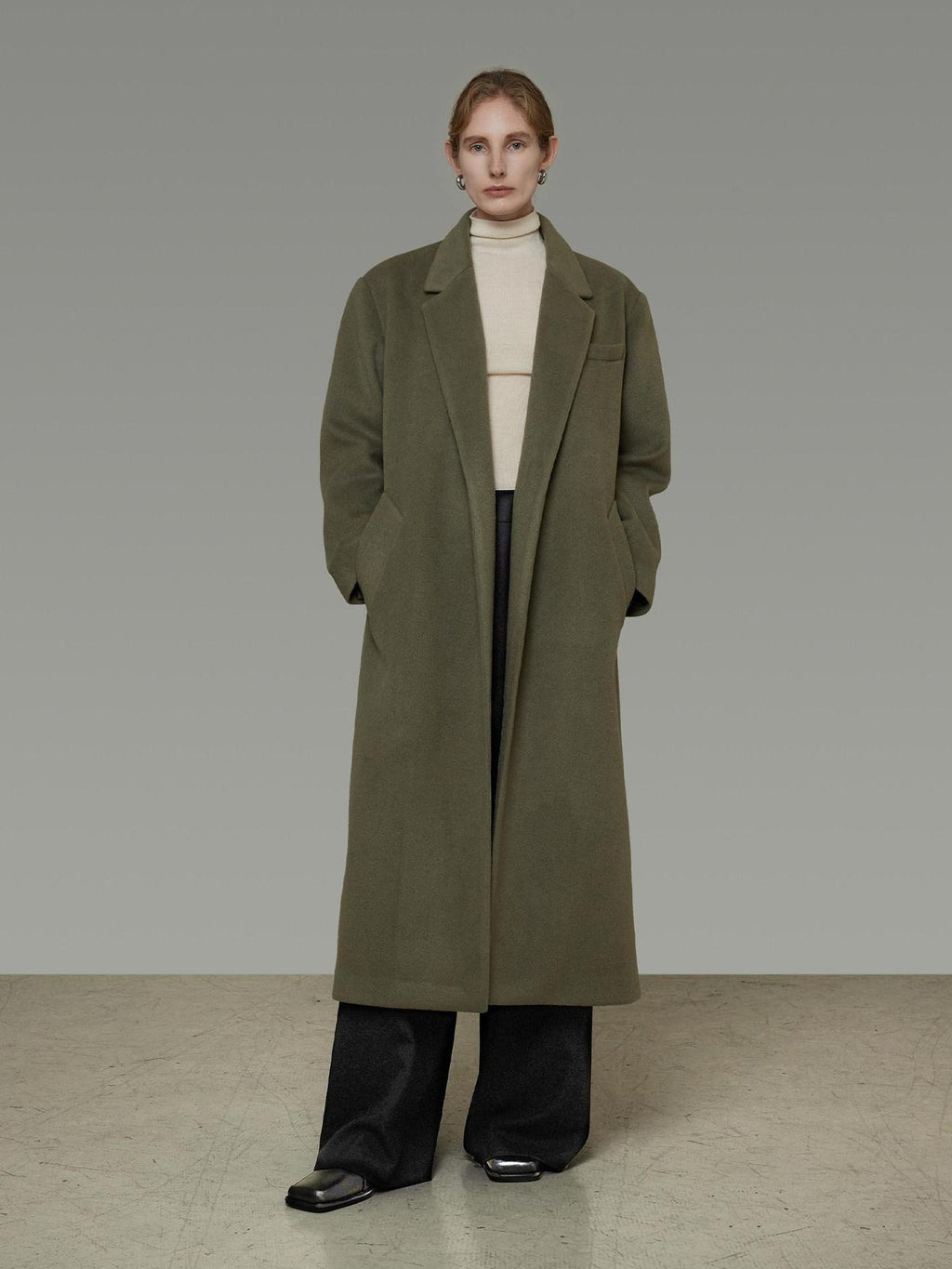 unspoken Sculpted 3D Tailoring Relaxed Minimal Commuter Office Dark Green Wool Coats