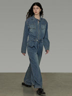 unspoken High Waisted Wide Leg Cotton Blend Office Commuter Blue Top & Pants Sets