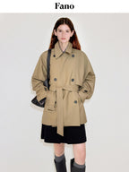 fano Korean Commuter Loose Double Breasted Midlength Women Poly Viscose Trench Coats