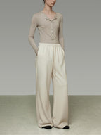 unspoken High Waist Tailored Tie Waist Minimal Workwear Breathable Straight Wide Leg Pants