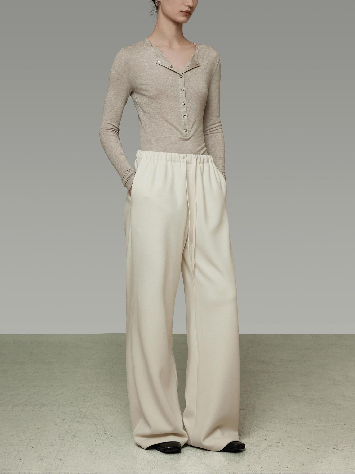 unspoken High Waist Tailored Tie Waist Minimal Workwear Breathable Straight Wide Leg Pants