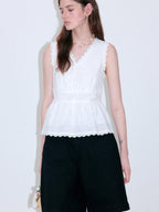 fano Cotton Linen Korean Ruffle Slim Fit Women White Off Shoulder Crop Tops