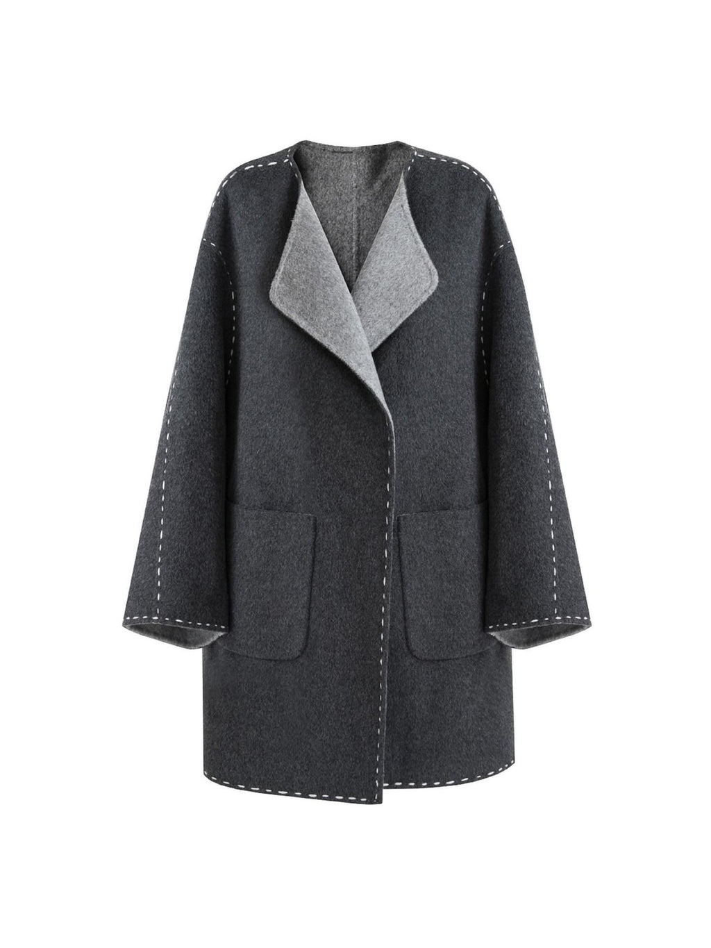 unspoken Warm Thick 3D Tailored Loose Fit Lapel Collar Commuter Women Charcoal Wool Coats