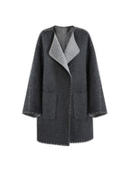 unspoken Warm Thick 3D Tailored Loose Fit Lapel Collar Commuter Women Charcoal Wool Coats