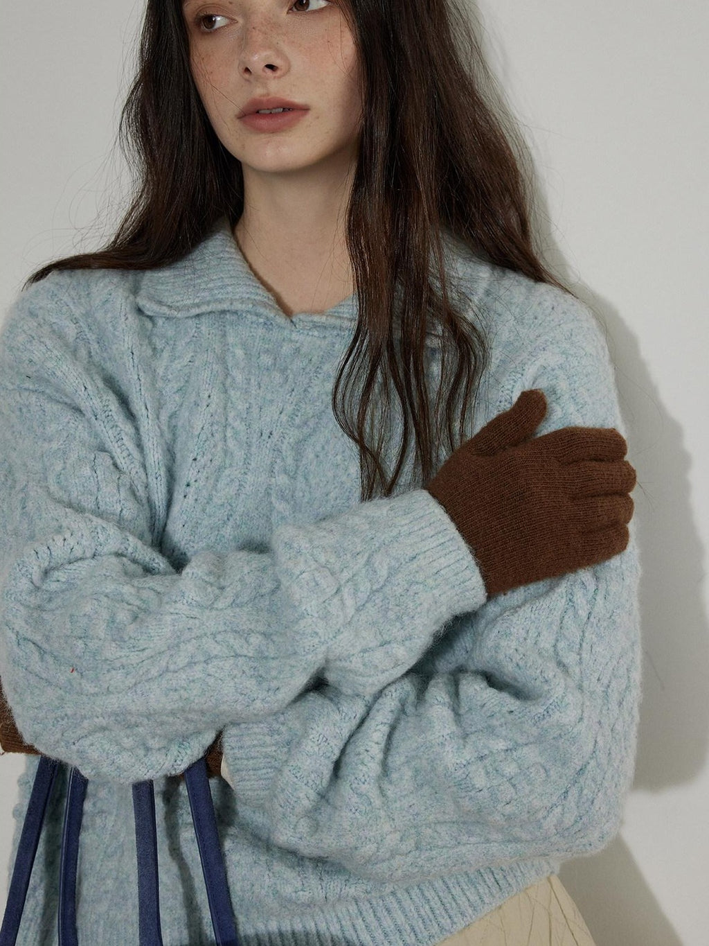 Lofi choose Cozy Thick Pullover Loose Fit Office Long Sleeve Knit Blue Charcoal Sweaters