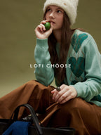 Lofi choose Soft Polyester Wool Knit Romantic Colorblock Heart Button Women Cardigans
