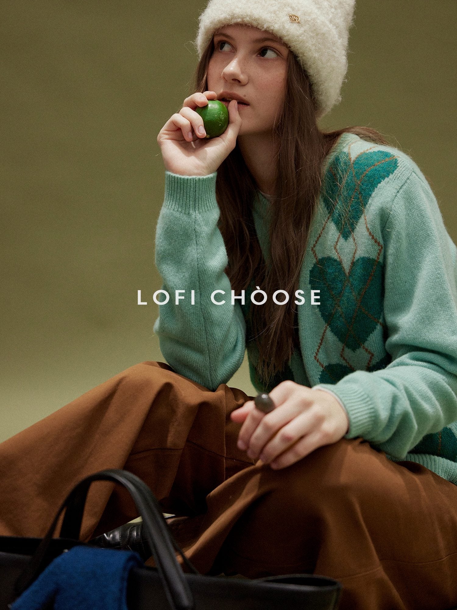 Lofi choose Soft Polyester Wool Knit Romantic Colorblock Heart Button Women Cardigans