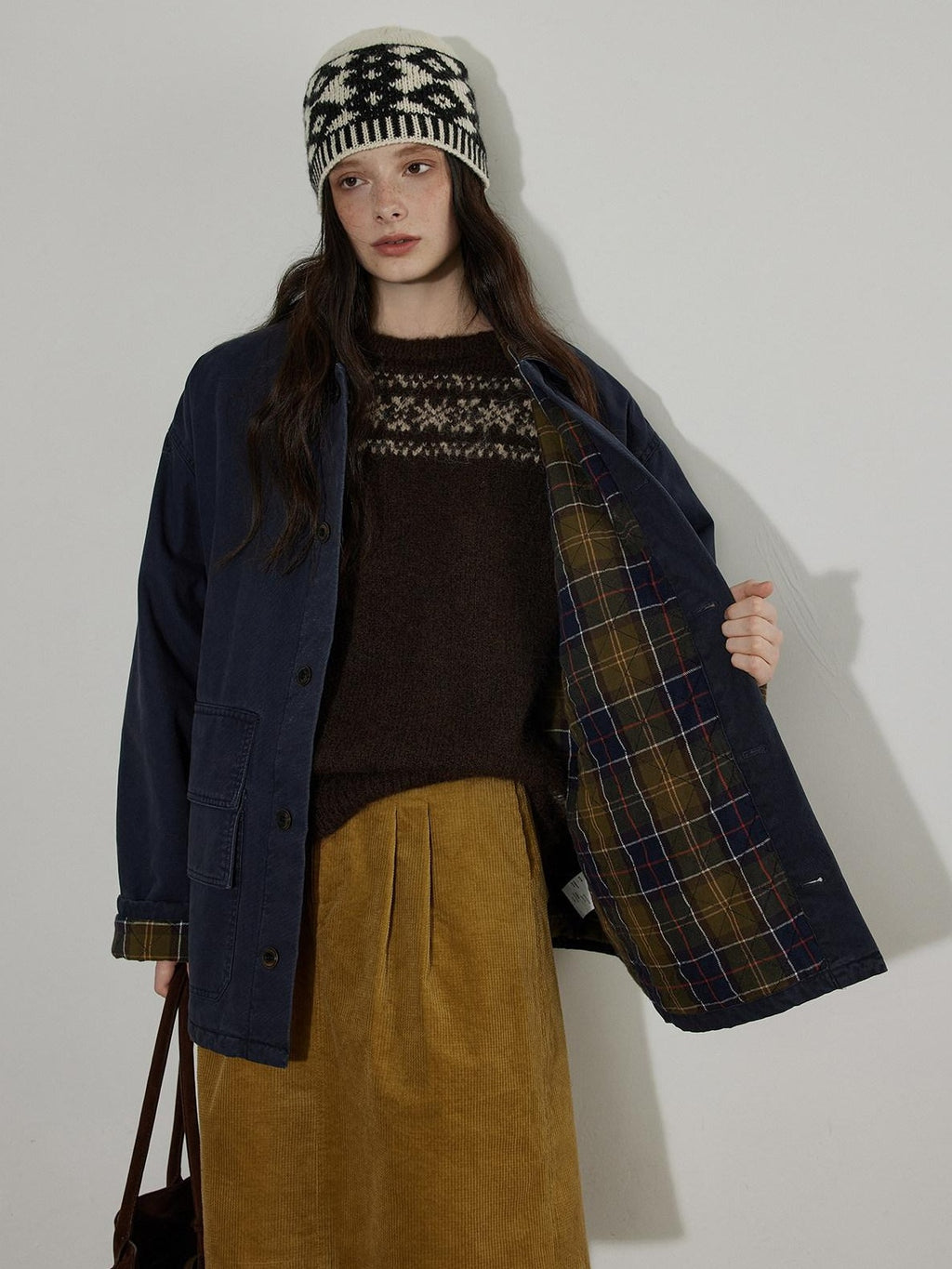 Lofi choose Thick Loose Fit Commuter Round Neck Pullover Women Knit Green Brown Sweaters