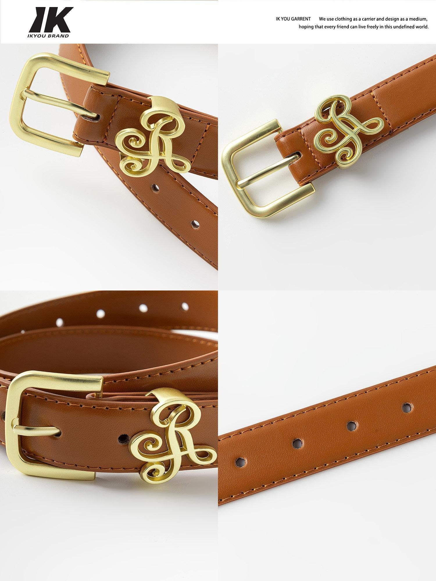 ikyou Slim Genuine Split Leather Plain Pin Buckle Versatile Women Casual Belts