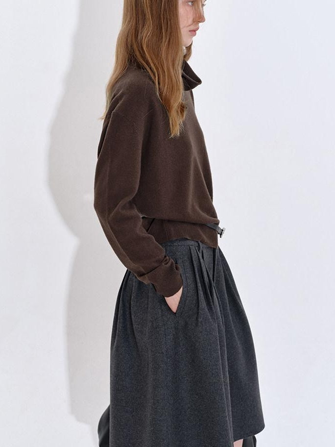 fano Soft Breathable Lambswool Cashmere Cowl Neck Relaxed Knit Pullover Sweaters