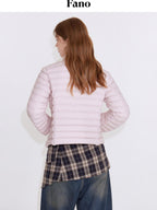 fano 90% White Duck Down Warm Slim Short Stand Collar Zipper Pink Down Jackets