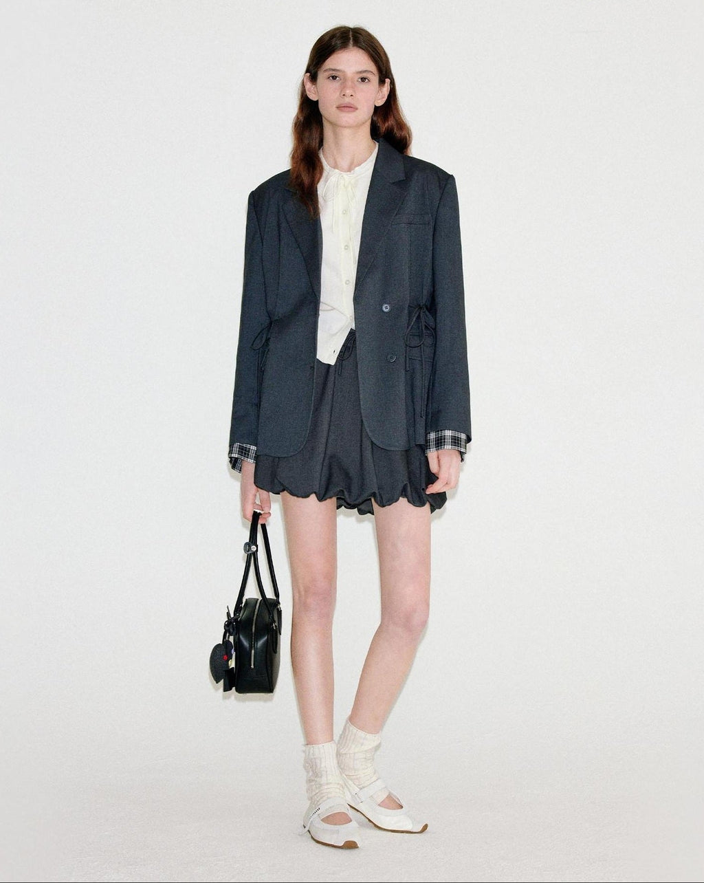 fano Deep Gray Solid Single Button Blazer Loose Fit Women Workwear Top & Skirt Sets