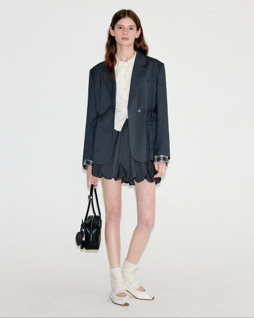 fano Deep Gray Solid Single Button Blazer Loose Fit Women Workwear Top & Skirt Sets