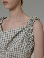 unspoken Plaid Pleated Loose Fit Office Wear Womens Polyester Blend Camisoles