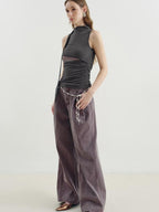 someone sometimes Versatile Pleated Tie Cami Slim Fit Lyocell Linen Blend Women Top & Skirt Sets