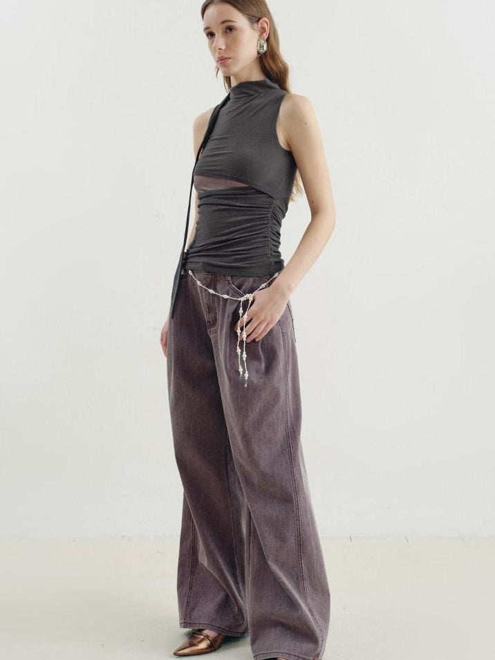 someone sometimes Versatile Pleated Tie Cami Slim Fit Lyocell Linen Blend Women Top & Skirt Sets