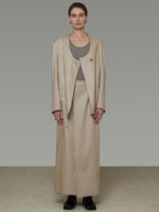 unspoken Breathable Tencel Loose Collarless No Button Minimalist Beige Women Blazers